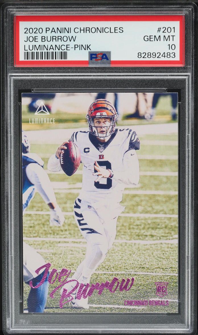 2020 Panini Chronicles Luminance Pink Joe Burrow ROOKIE #201 PSA 10 GEM MINT