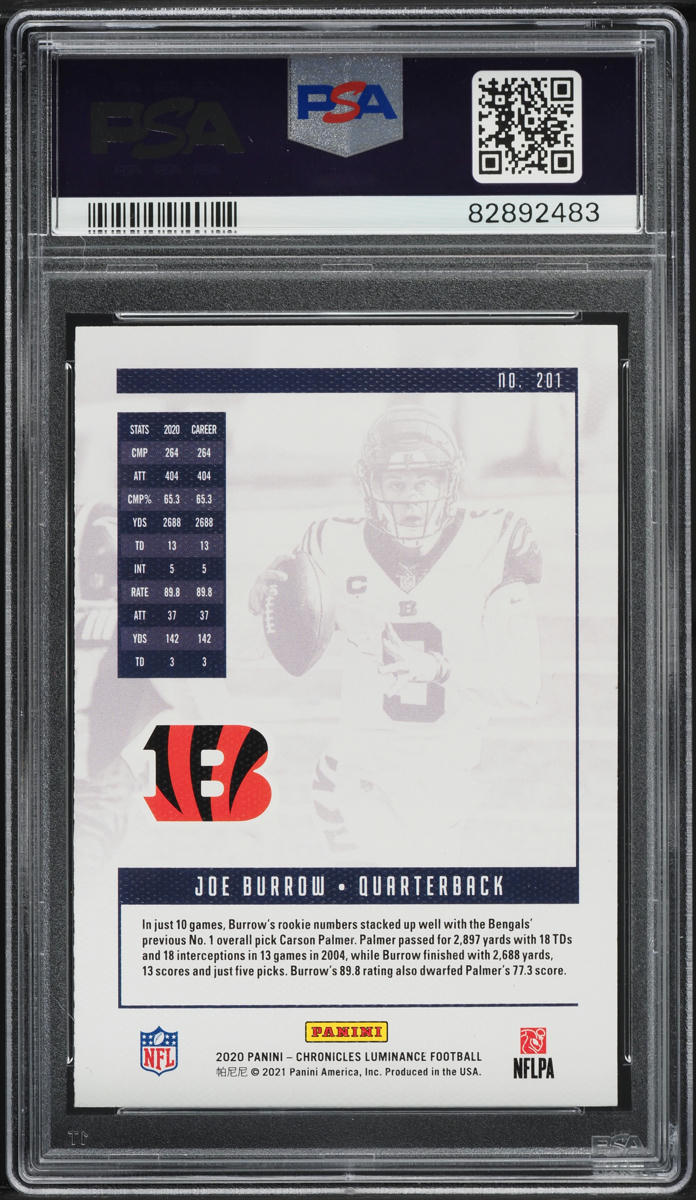 2020 Panini Chronicles Luminance Pink Joe Burrow ROOKIE #201 PSA 10 GEM MINT