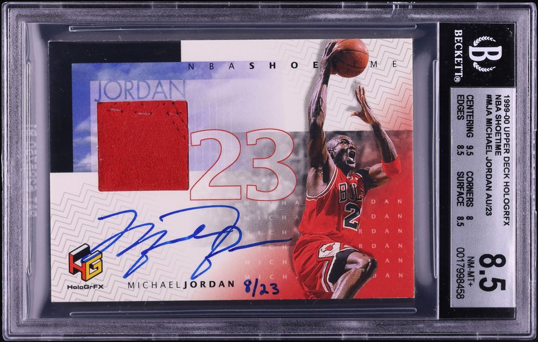 1999 Upper Deck HoloGrFX NBA Shoetime Michael Jordan PATCH AUTO /23 #MJA BGS 8.5
