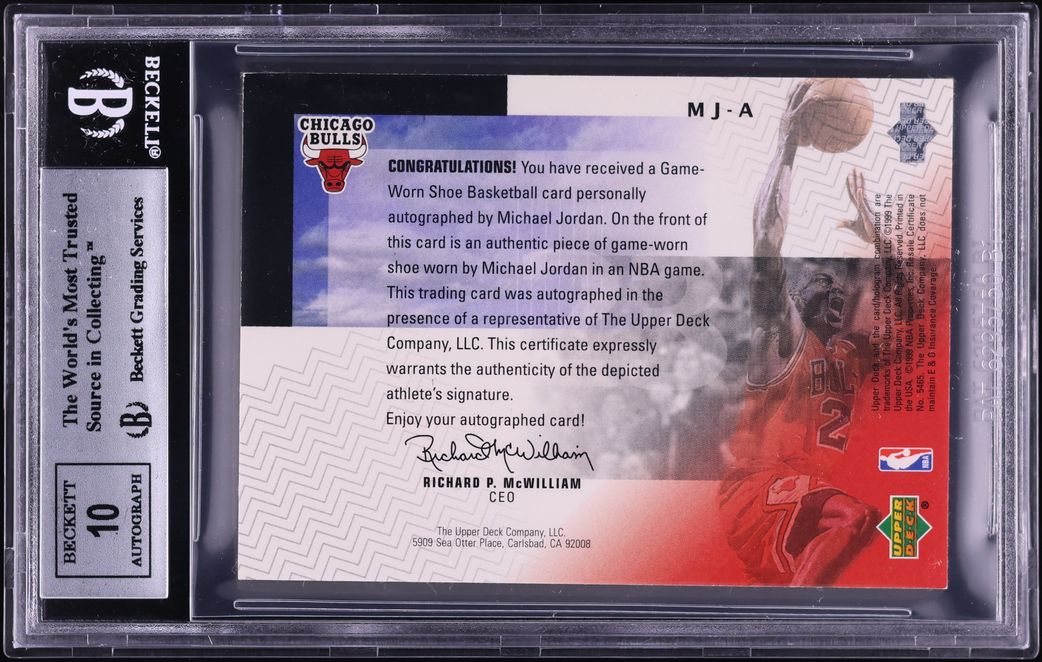 1999 Upper Deck HoloGrFX NBA Shoetime Michael Jordan PATCH AUTO /23 #MJA BGS 8.5