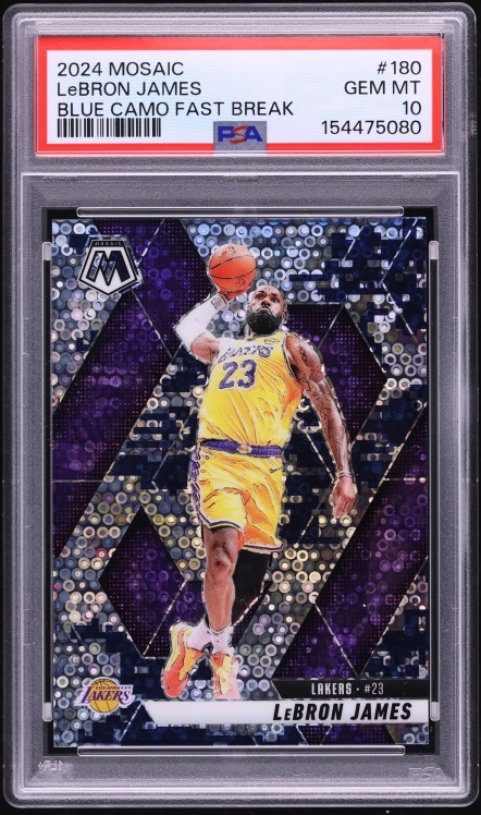 2024 Panini Mosaic Blue Camo Fast Break Prizm LeBron James /35 #180 PSA 10 GEM MINT
