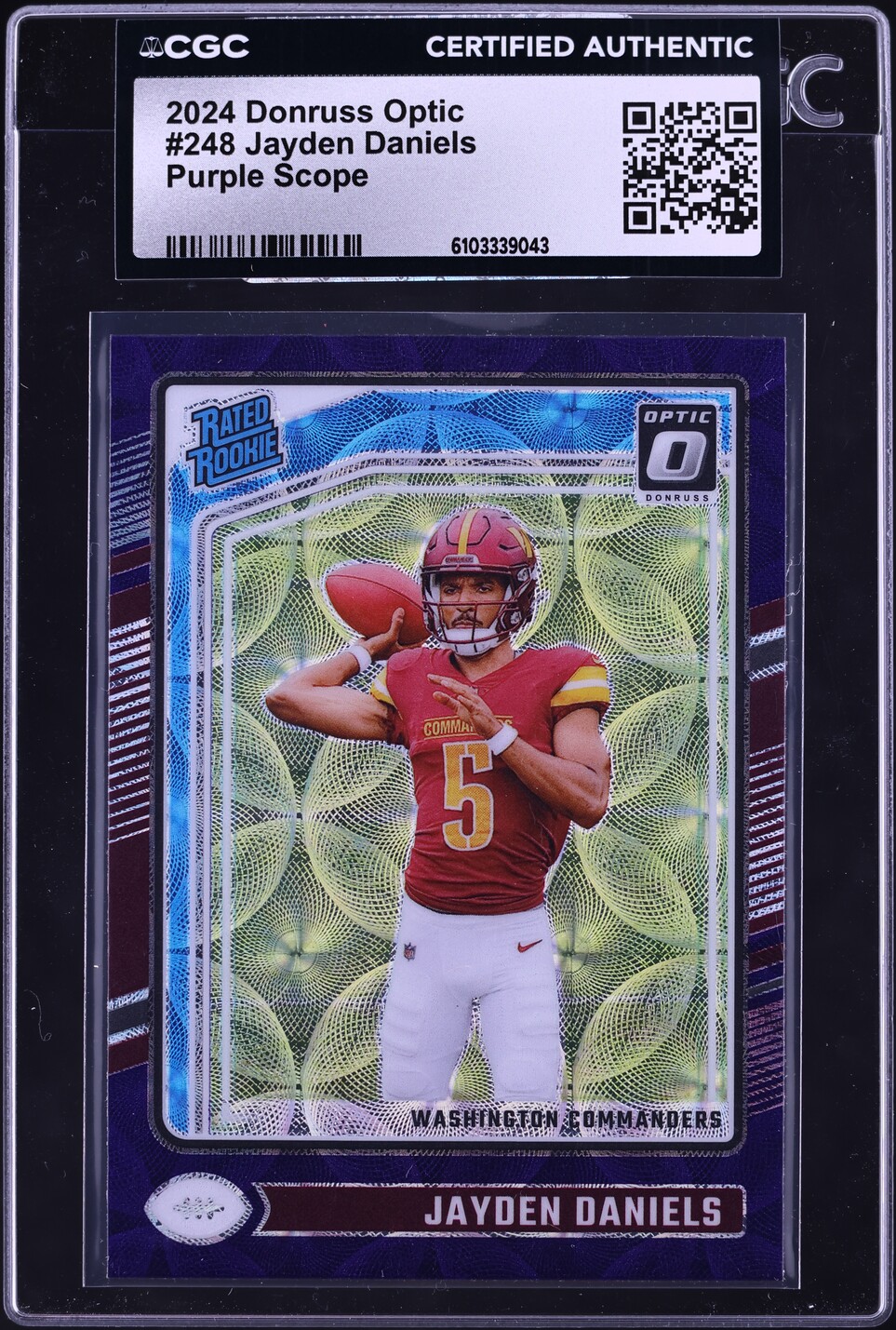 2024 Donruss Optic Purple Scope Prizm Jayden Daniels ROOKIE #248 CGC AUTH