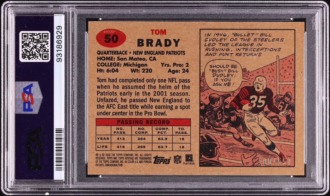 2002 Topps Heritage Retrofractor Tom Brady /557 #50 PSA 9 MINT