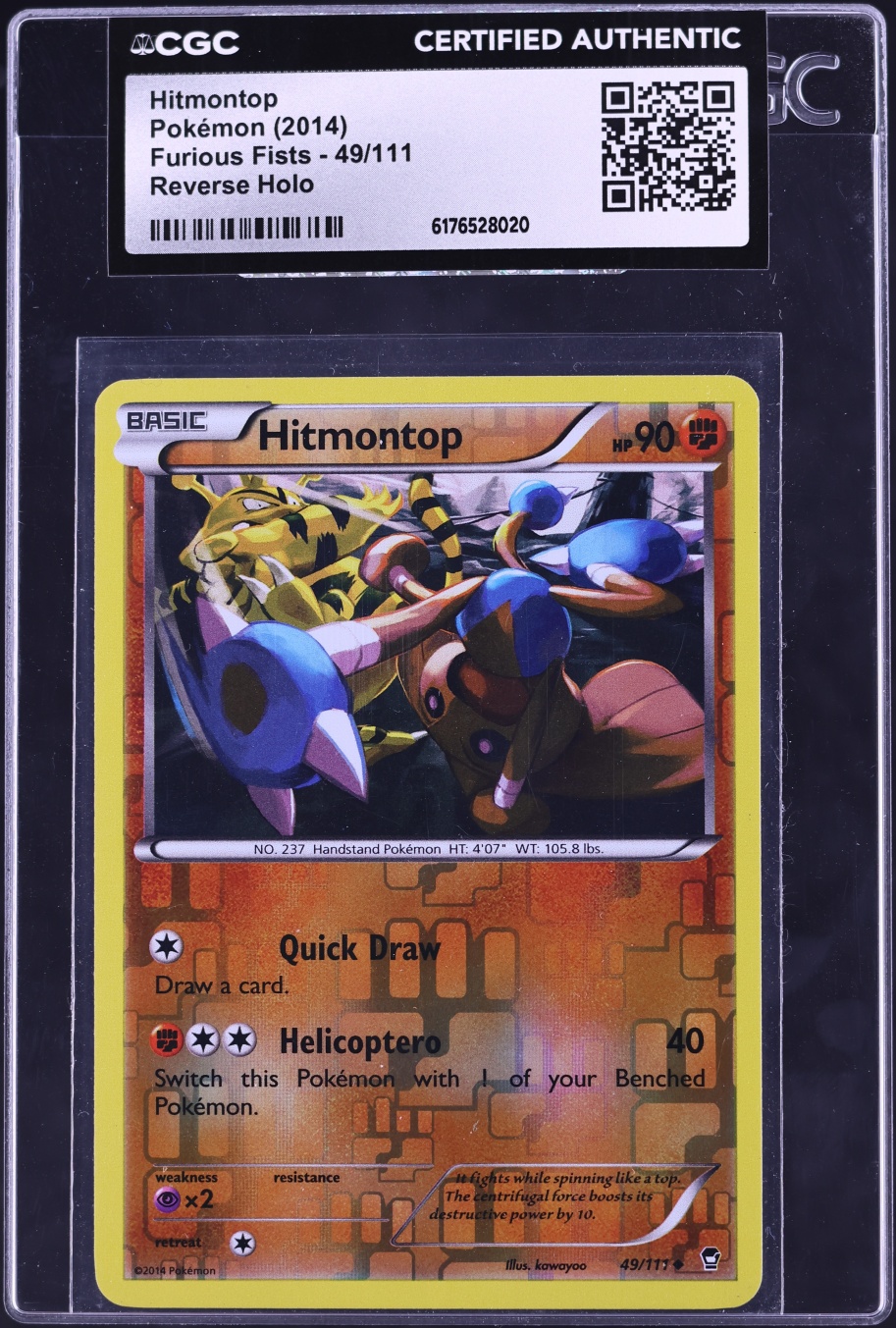 2014 Pokemon Furious Fists Reverse Holo Hitmontop #49 CGC AUTH