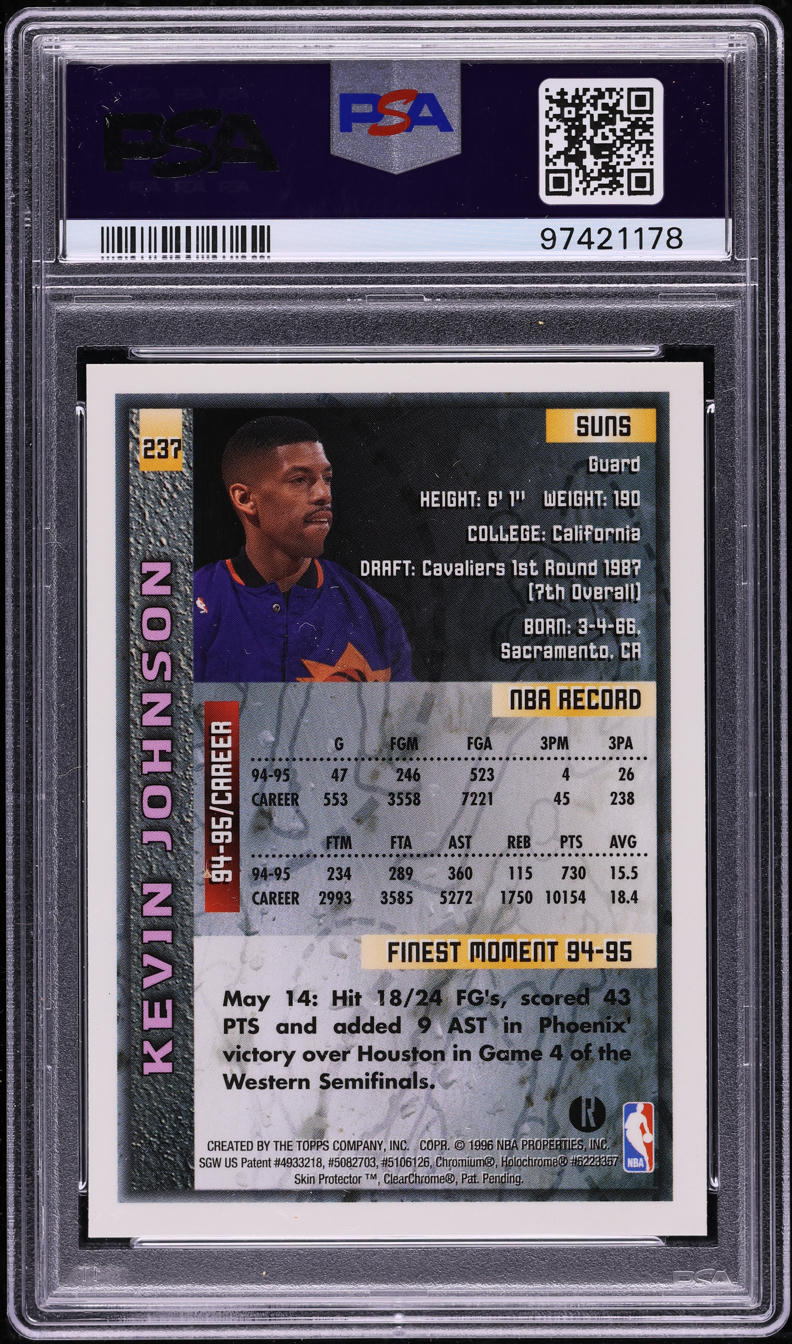 1995 Finest Refractor w/ Coating Kevin Johnson #237 PSA 9 MINT