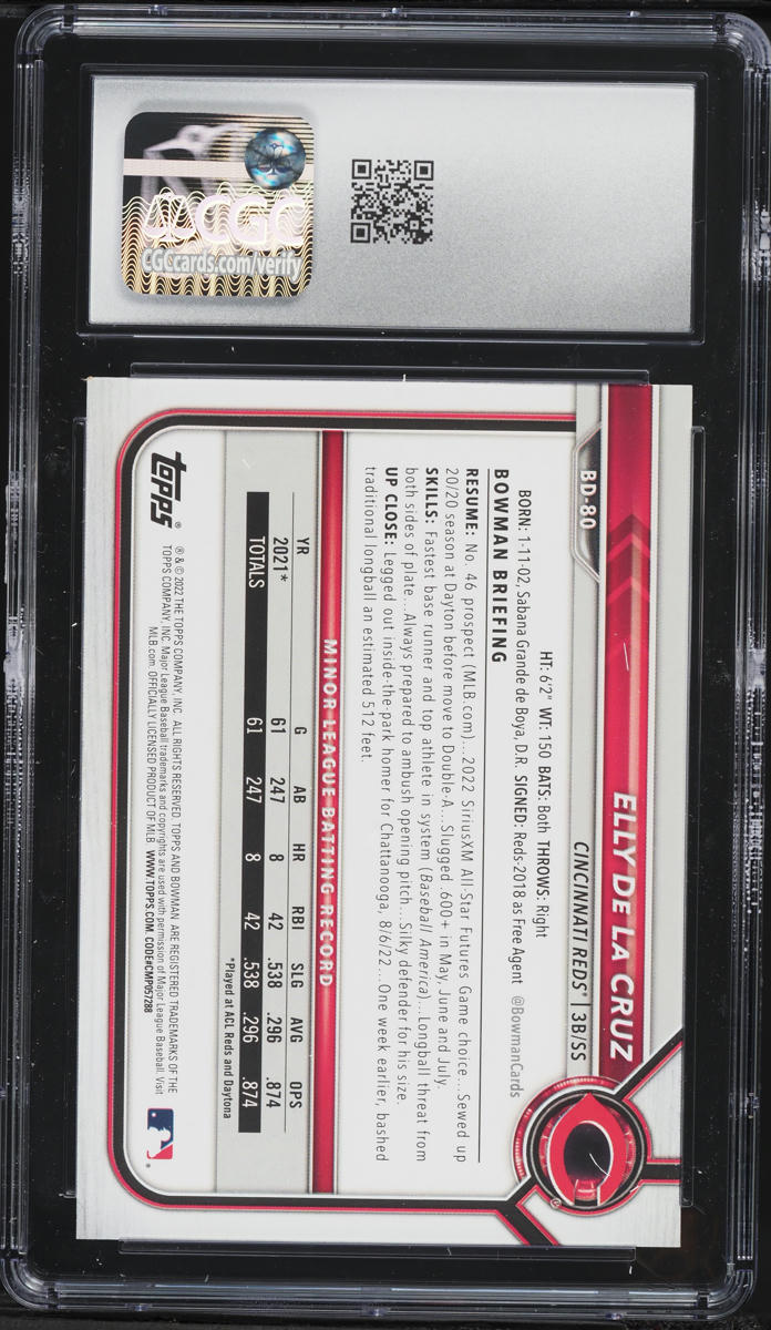 2022 Bowman Draft Elly De La Cruz PROSPECT #BD-80 CGC 10 GEM MINT