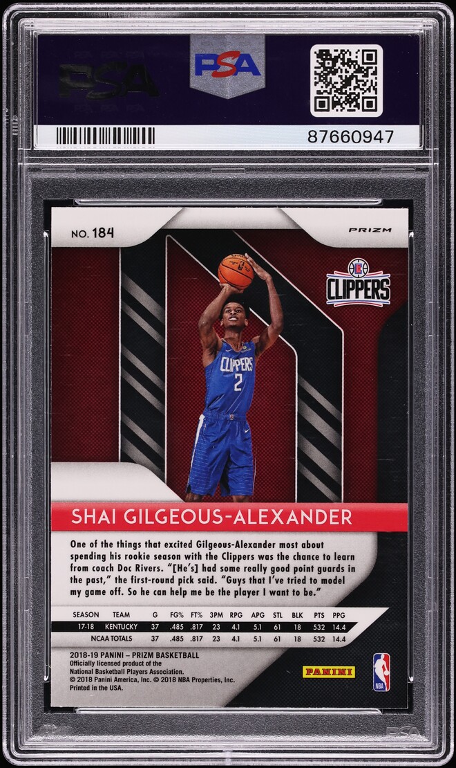 2018 Panini Prizm Purple Wave Shai Gilgeous-Alexander ROOKIE #184 PSA 10 GEM MINT