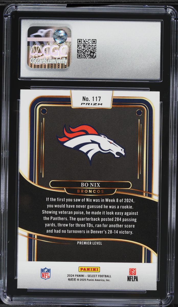 2024 Select Premier Level Green Yellow Shock Prizm Bo Nix ROOKIE #117 CGC 10 GEM MINT