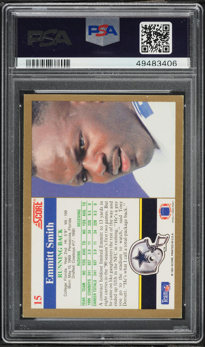 1991 Score Football Emmitt Smith #15 PSA 8 NM-MT