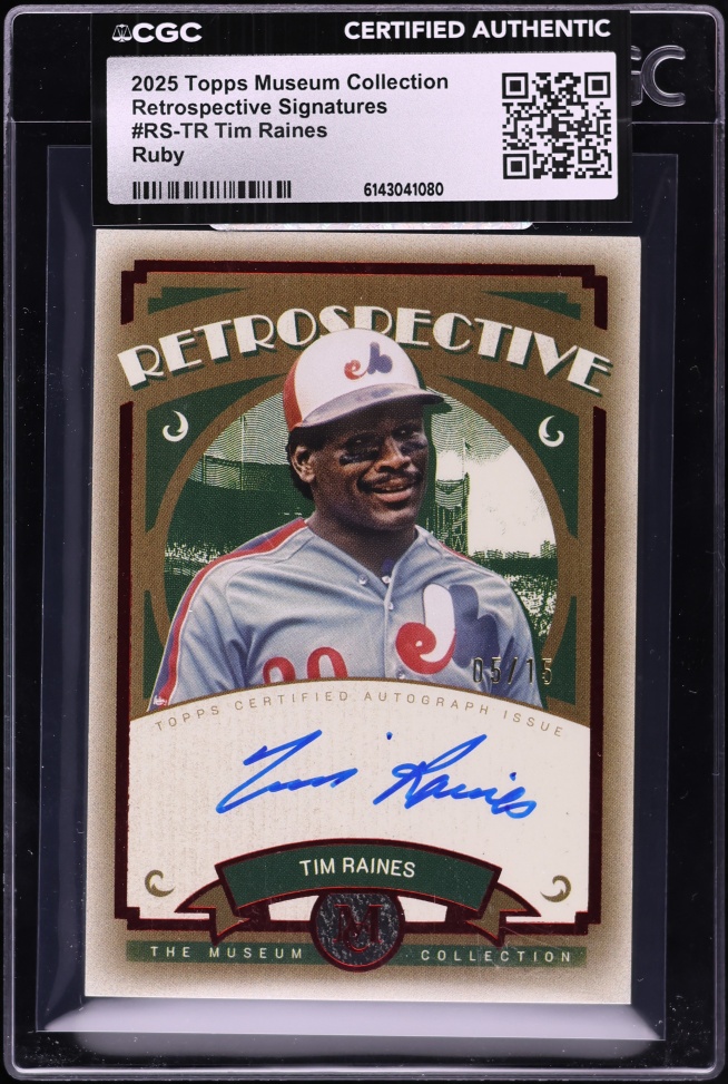 2025 Topps Museum Collection Retrospective Signatures Ruby Tim Raines AUTO /15 #RS-TR CGC AUTH