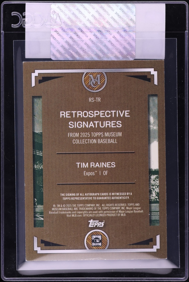 2025 Topps Museum Collection Retrospective Signatures Ruby Tim Raines AUTO /15 #RS-TR CGC AUTH