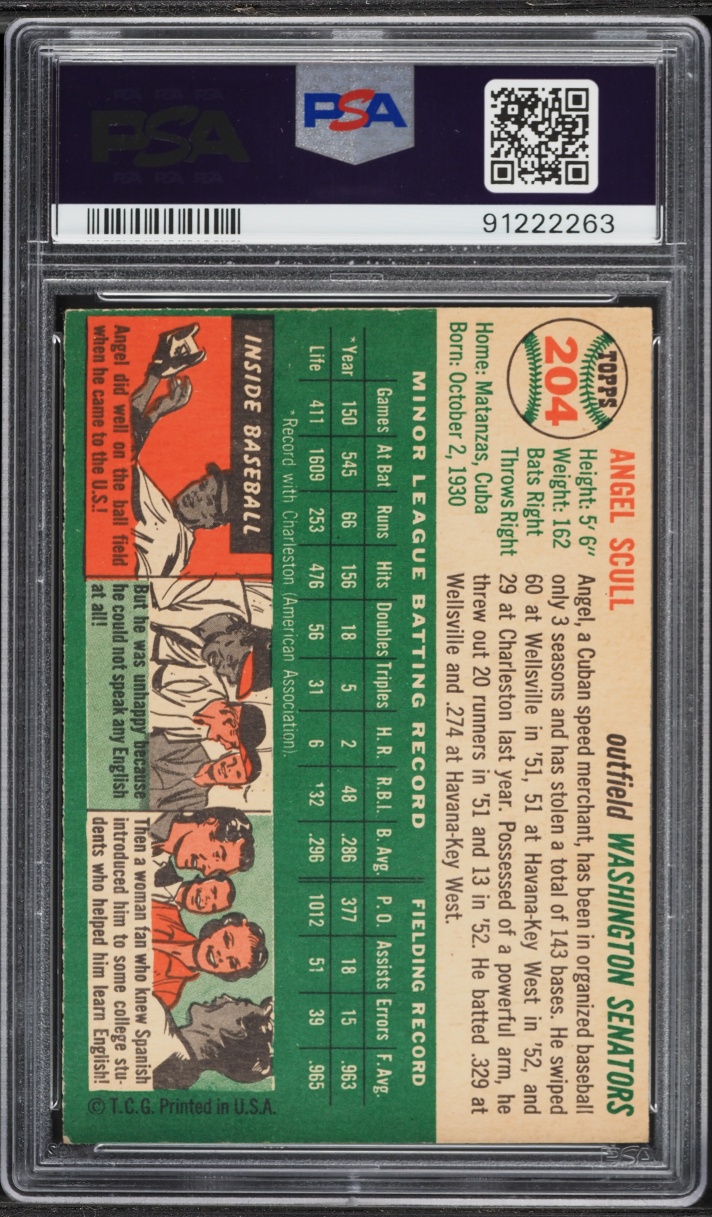 1954 Topps Angel Scull #204 PSA 7 NRMT