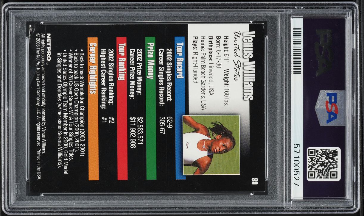 2003 Netpro Tennis Venus Williams ROOKIE #99 PSA 5 EX