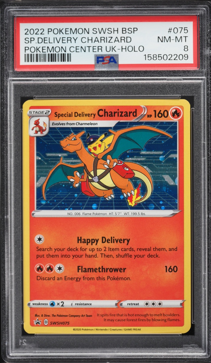 2022 Pokemon Sword & Shield Promo Center UK Holo Special Delivery Charizard #SWSH075 PSA 8