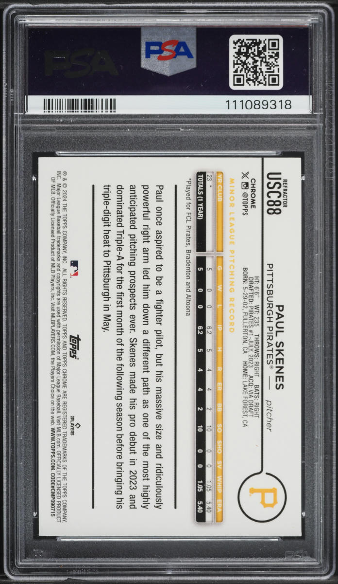 2024 Topps Chrome Update Refractor Paul Skenes ROOKIE #USC88 PSA 9 MINT