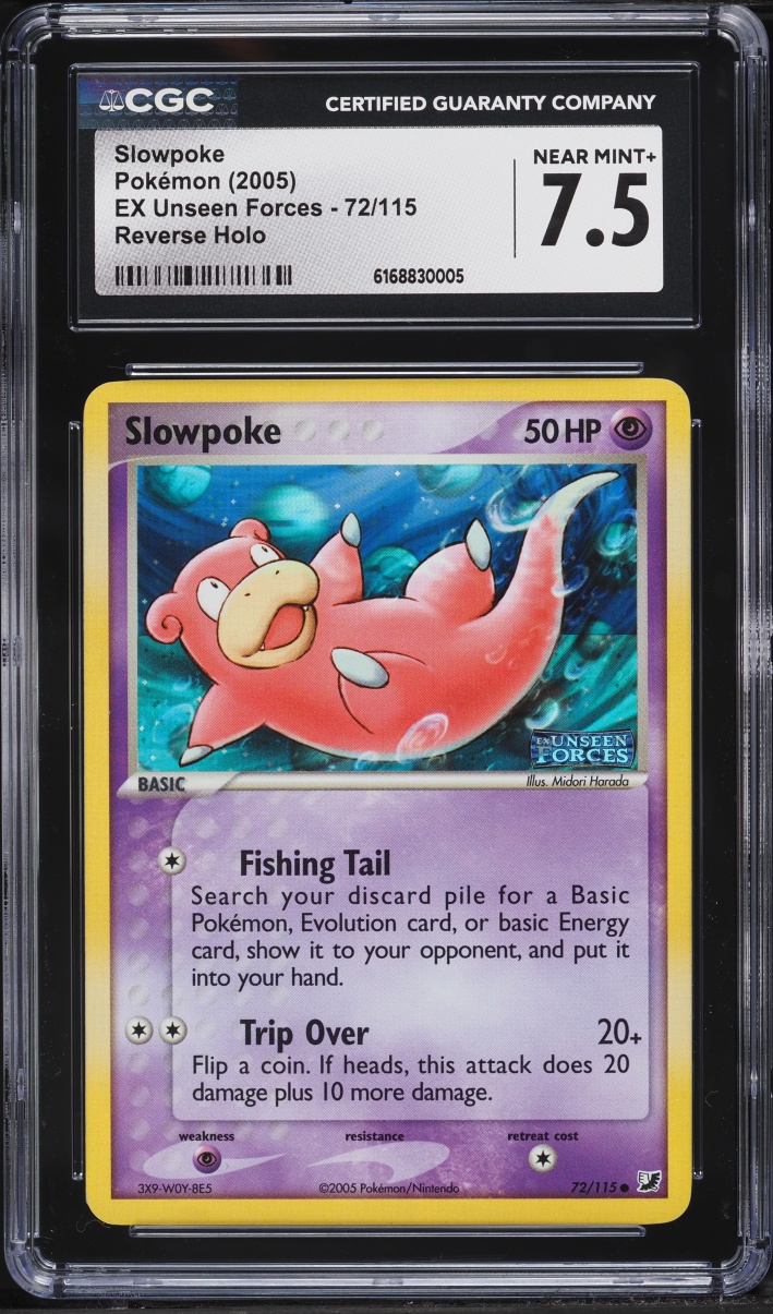 2005 Pokemon EX Unseen Forces Reverse Holo Slowpoke #72 CGC 7.5 NRMT+