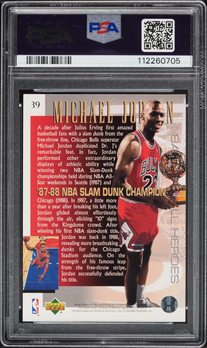 1994 Upper Deck Heroes Slam Dunk Champ Michael Jordan #39 PSA 10 GEM MINT - Photo 2