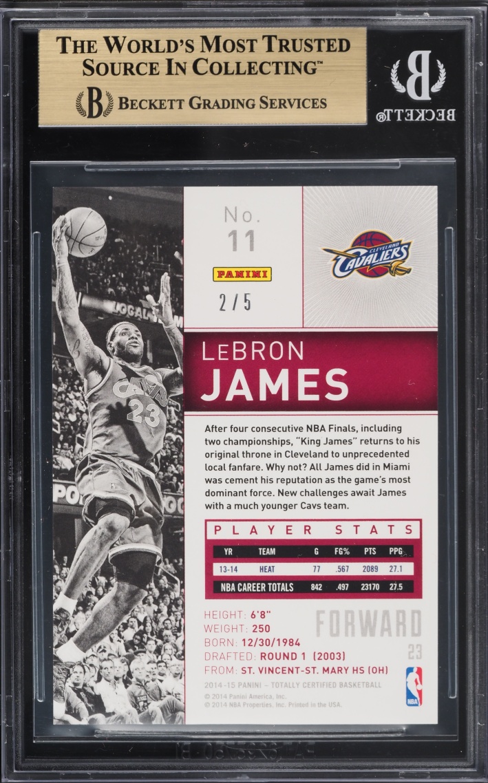 2014 Totally Certified Platinum Green LeBron James /5 #11B BGS 9.5 GEM MINT - Photo 2