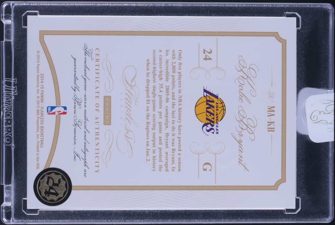 2014 Panini Flawless Momentous Gold Kobe Bryant PATCH AUTO /10 #MA-KB