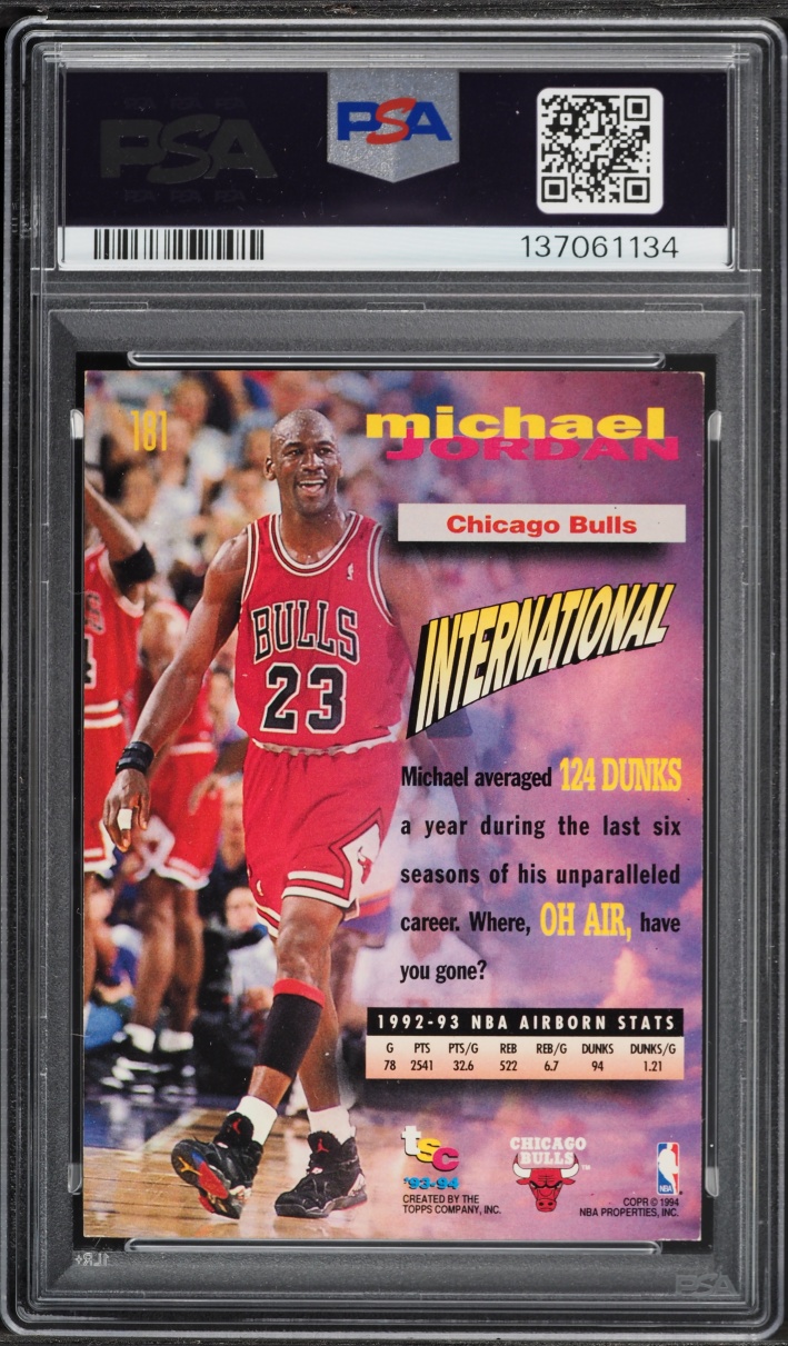 1993 Stadium Club Frequent Flyers Michael Jordan #181 PSA 7 NRMT