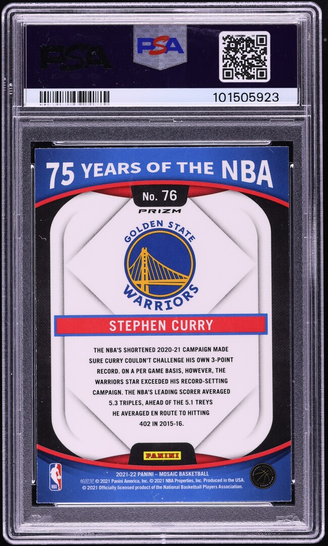 2021 Panini Mosaic 75 Years Of The NBA Stephen Curry #76 PSA 9 MINT