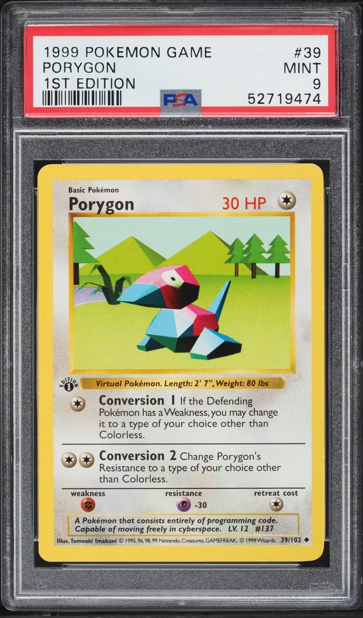 1999 Pokemon Base Set Shadowless 1st Edition Porygon #39 PSA 9 MINT