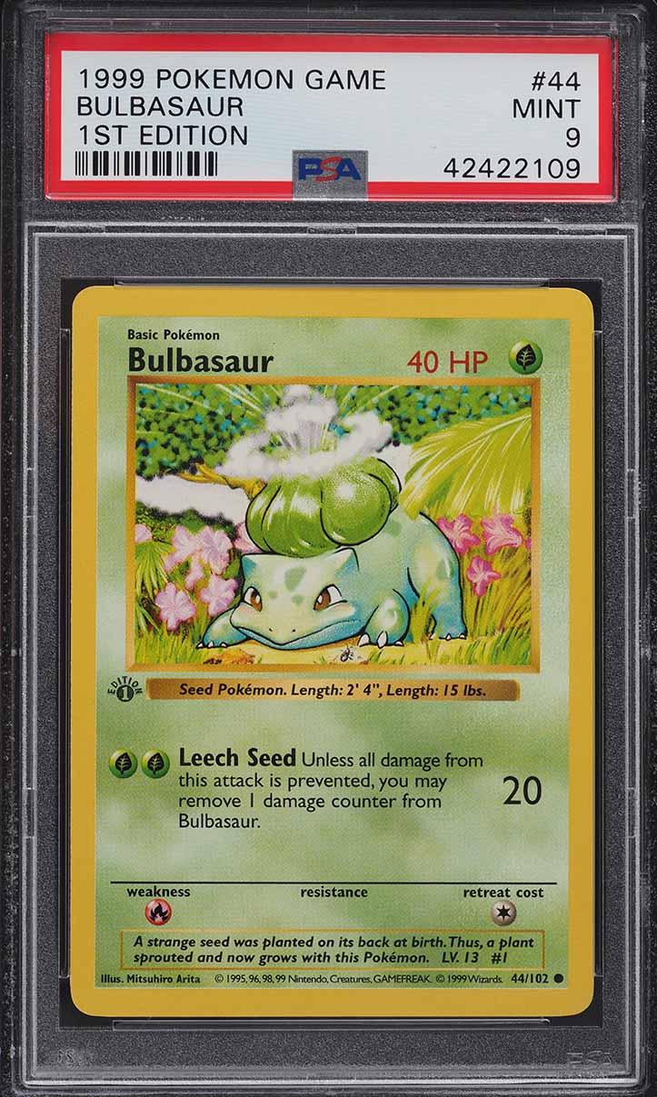 1999 Pokemon Base Set Shadowless 1st Edition Bulbasaur #44 PSA 9 MINT