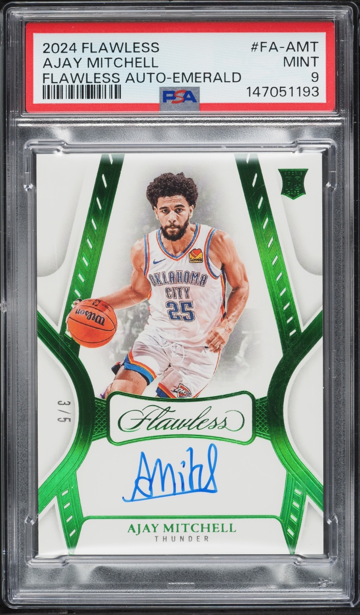 2024 Panini Flawless Emerald Ajay Mitchell ROOKIE AUTO /5 #FA-AMT PSA 9 MINT