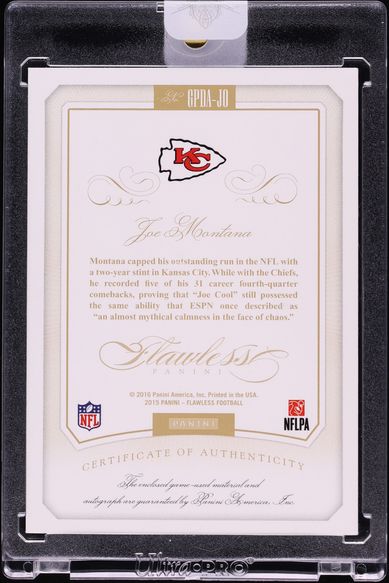 2015 Panini Flawless Greats Dual Platinum Joe Montana PATCH AUTO 1/1 #GPDA-JO - Photo 2