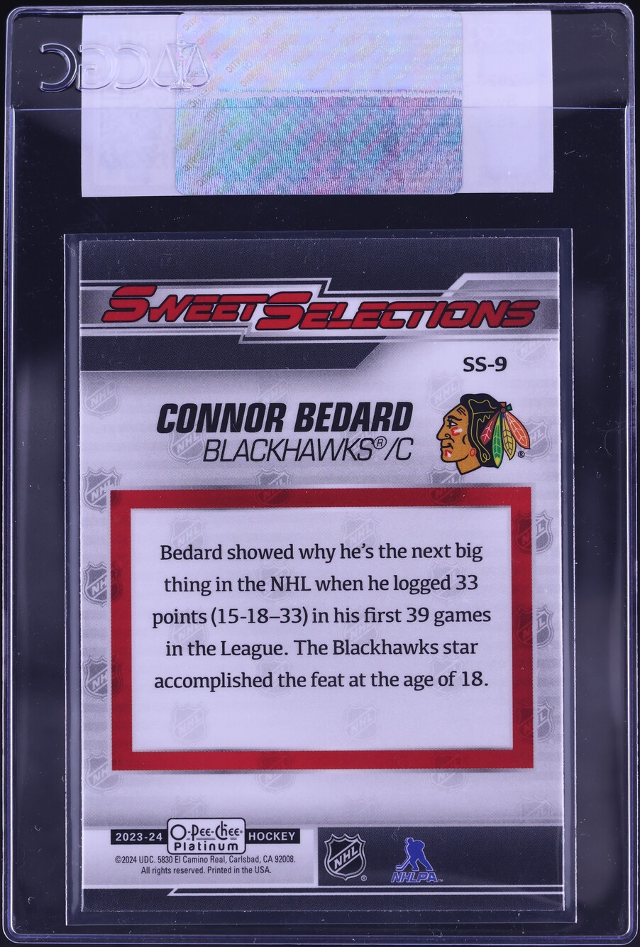 2023 O-Pee-Chee Platinum Sweet Selections Connor Bedard ROOKIE #SS-9 CGC AUTH