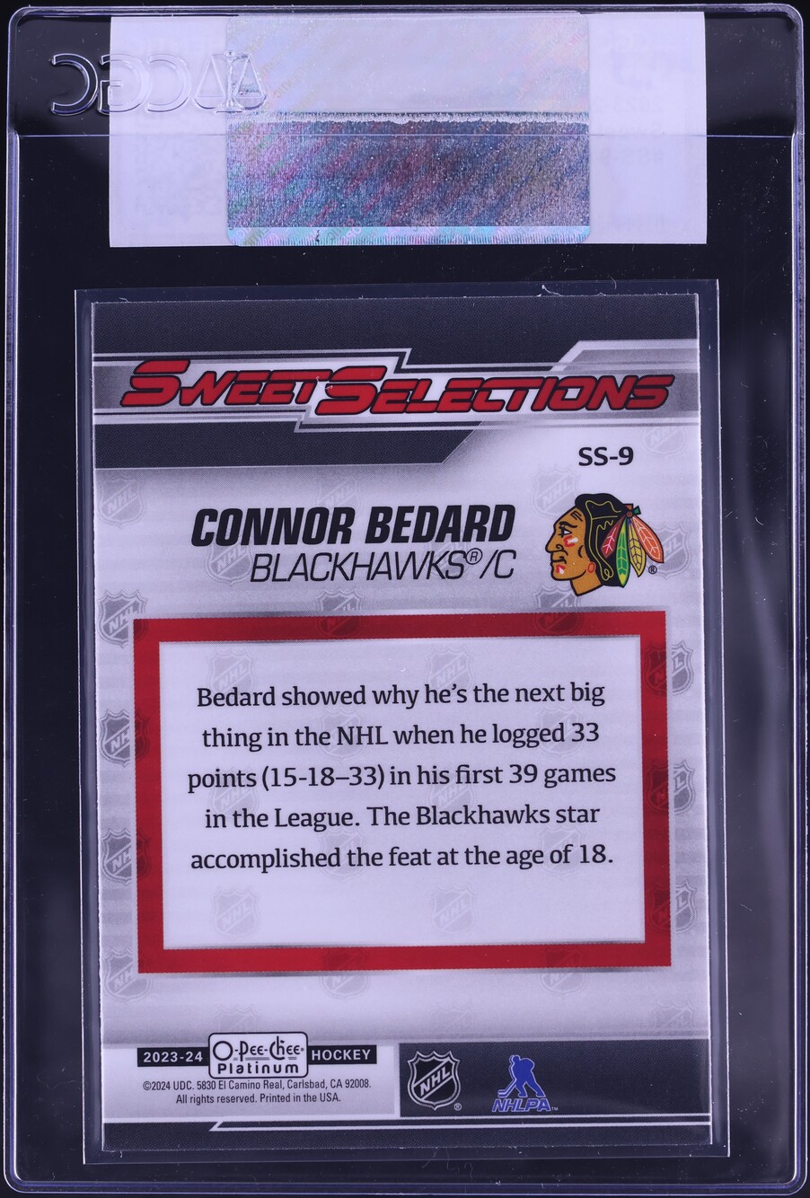 2023 O-Pee-Chee Platinum Sweet Selections Connor Bedard ROOKIE #SS-9 CGC AUTH
