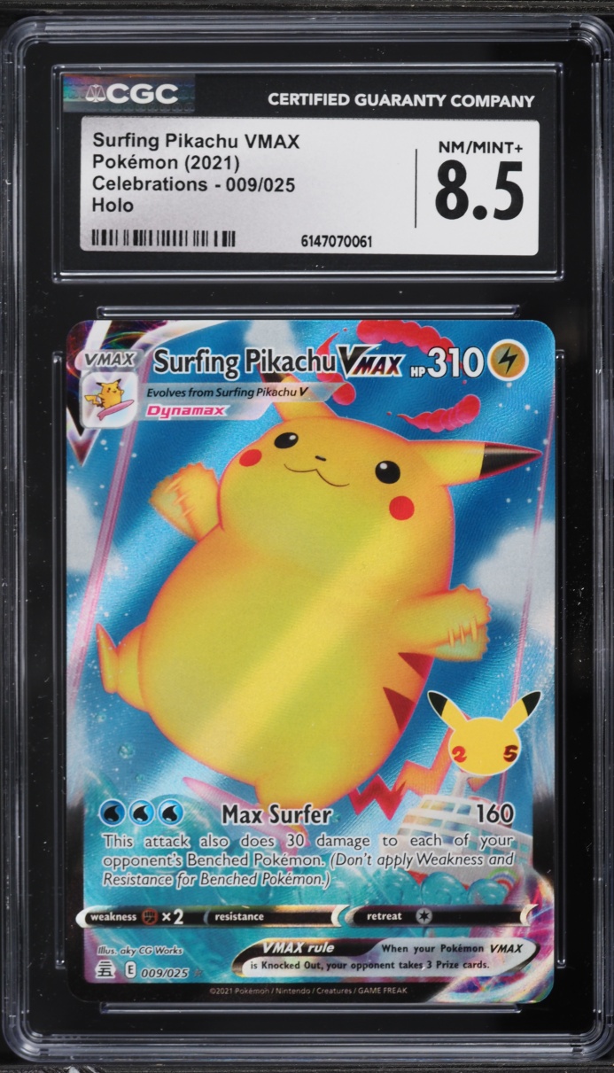 2021 Pokemon Sword & Shield Celebrations Full Art Surfing Pikachu VMAX #9 CGC 8.5 NM-MT+