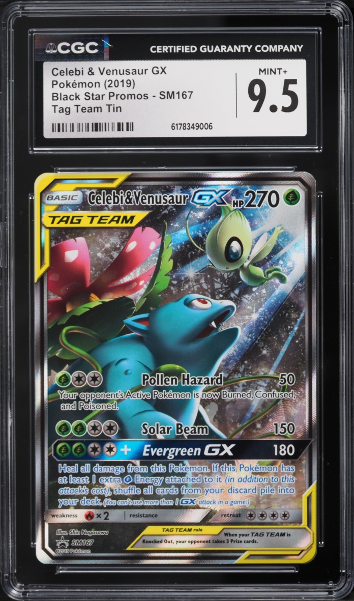 2019 Pokemon Sun & Moon Promo Tag Team Tin Full Art Celebi & Venusaur GX #SM167 CGC 9.5 MINT+
