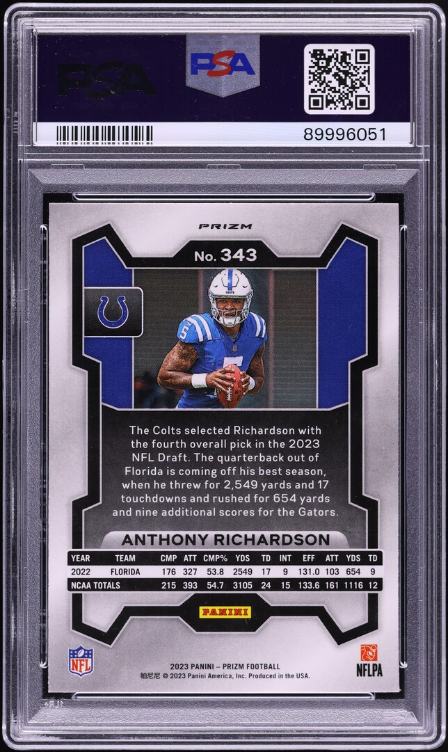 2023 Panini Prizm Green Wave Anthony Richardson ROOKIE #343 PSA 9 MINT