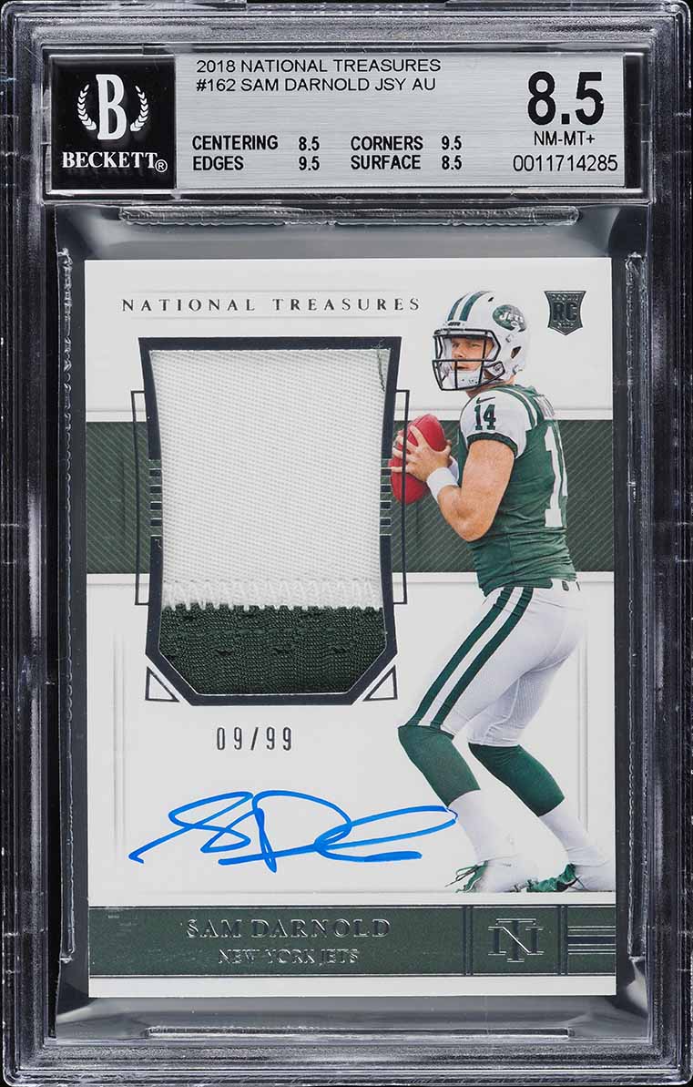 2018 National Treasures Sam Darnold ROOKIE PATCH AUTO /99 #162 BGS 8.5 NM-MT+