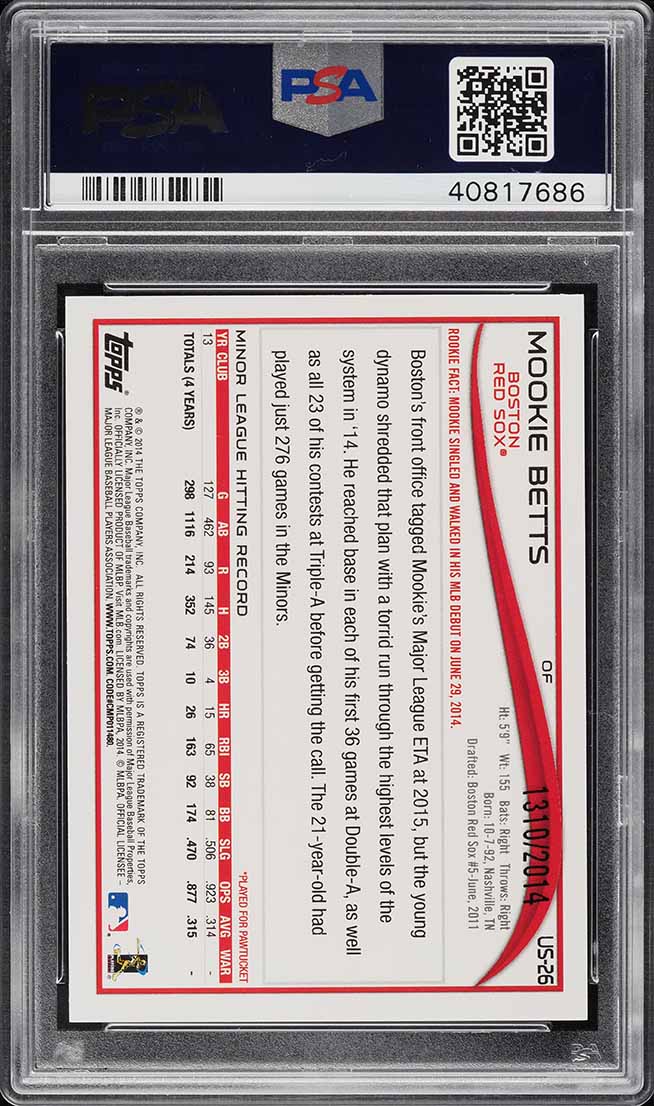 2014 Topps Update Gold Mookie Betts ROOKIE /2014 #US26 PSA 10 GEM MINT