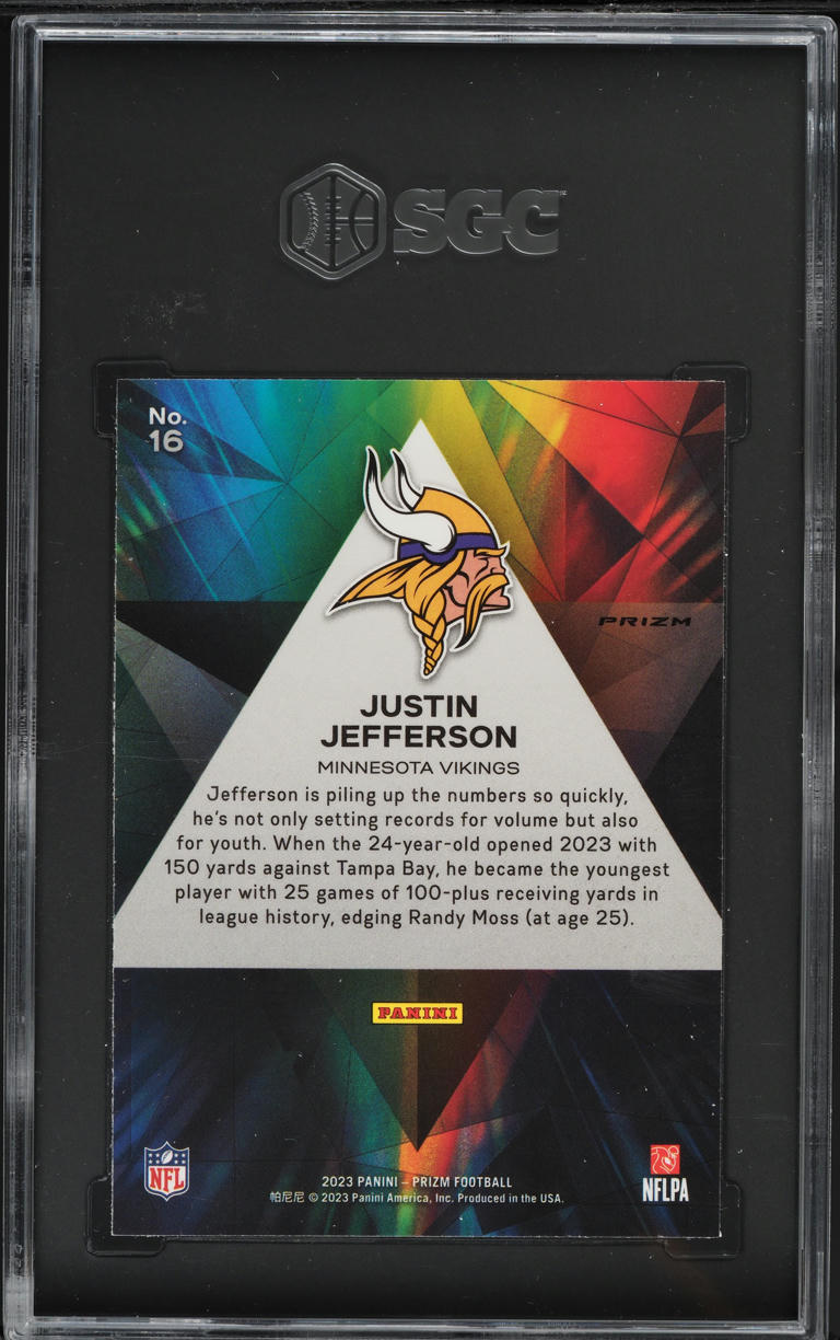 2023 Panini Prizm Prizmatic Green Justin Jefferson #16 SGC 10 GEM MINT