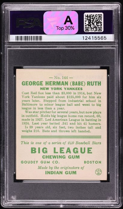 1933 Goudey Babe Ruth #144 PSA 6 EXMT