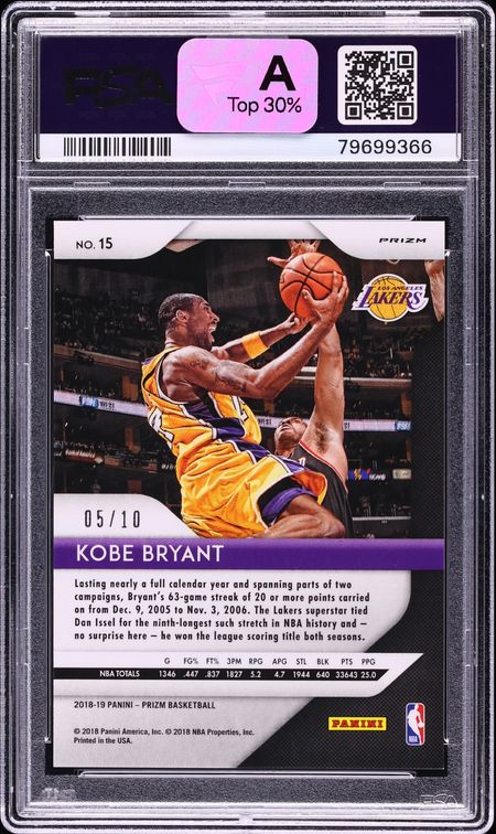 2018 Panini Prizm Gold Kobe Bryant /10 #15 PSA 9 MINT