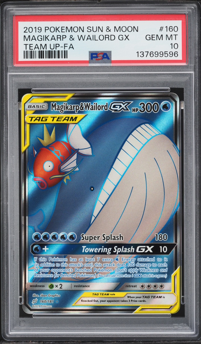 2019 Pokemon Sun & Moon Team Up Full Art Magikarp & Wailord GX #160 PSA 10 GEM MINT