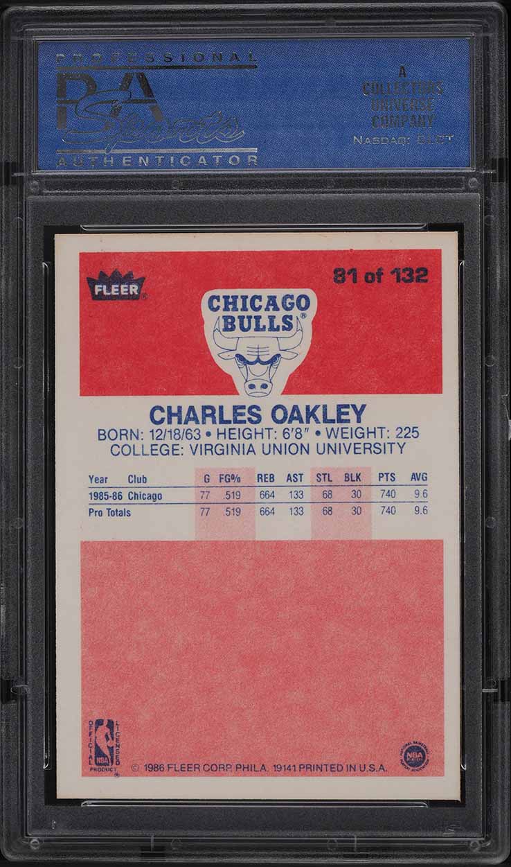 1986 Fleer Basketball Charles Oakley ROOKIE #81 PSA 9 MINT