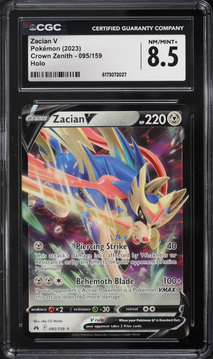 2023 Pokemon Sword & Shield Crown Zenith Holo Zacian V #95 CGC 8.5 NM-MT+
