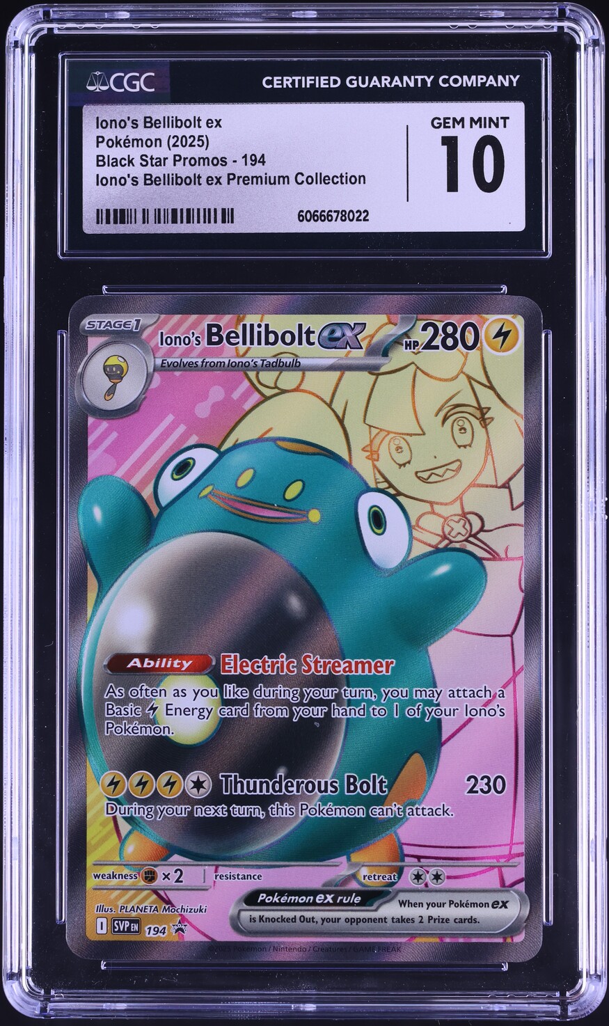2025 Pokemon Scarlet & Violet Promo ex Premium Iono's Bellibolt ex #194 CGC 10 GEM MINT