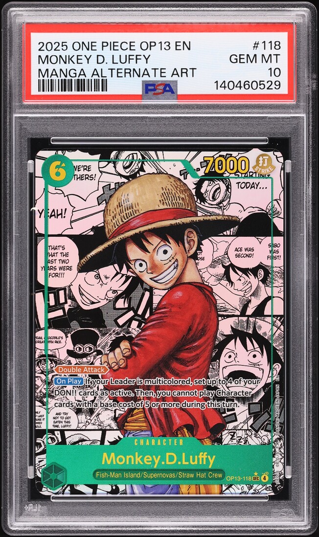 2025 One Piece Carrying On His Will Manga Art Monkey D. Luffy #OP13-118 PSA 10 GEM MINT
