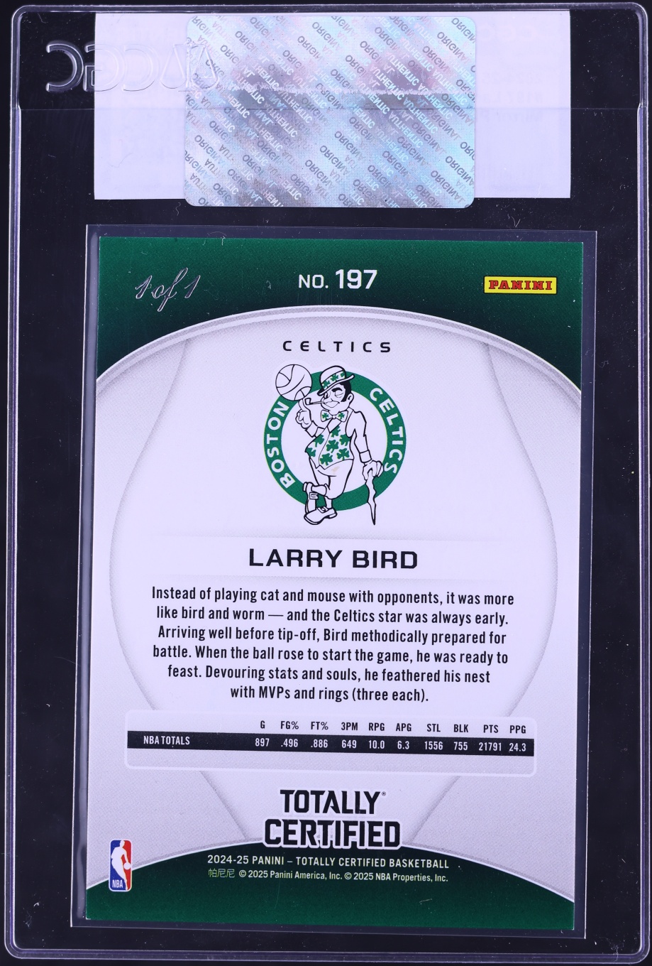 2024 Totally Certified Mirror Platinum Nebula Larry Bird 1/1 #197 CGC AUTH - Photo 2