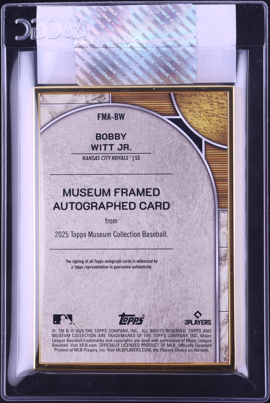 2025 Topps Museum Collection Gold Frame Bobby Witt Jr. AUTO /10 #FMA-BW CGC AUTH - Photo 2