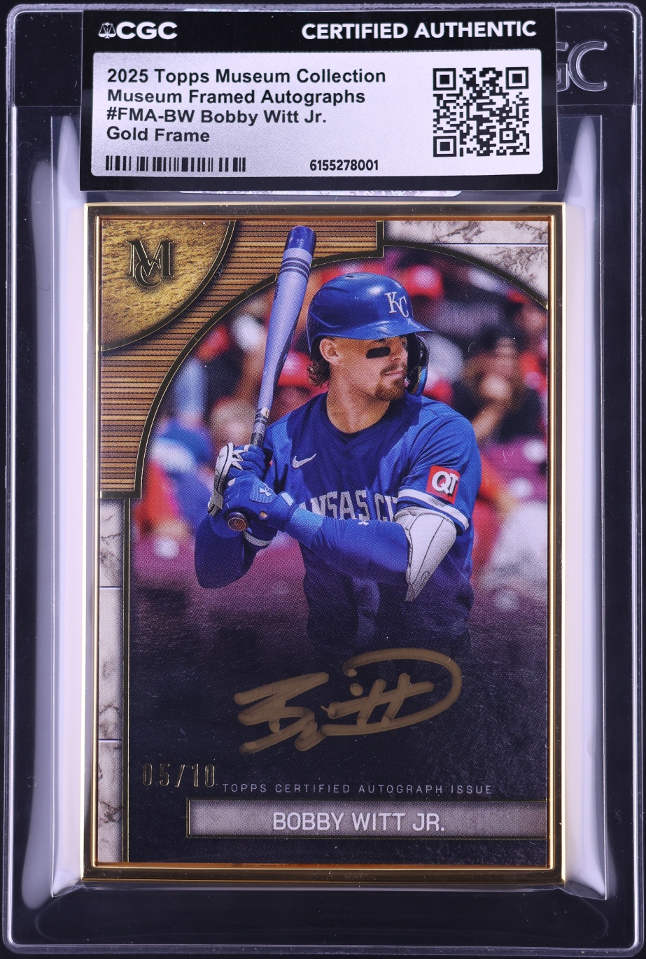 2025 Topps Museum Collection Gold Frame Bobby Witt Jr. AUTO /10 #FMA-BW CGC AUTH - Photo 1