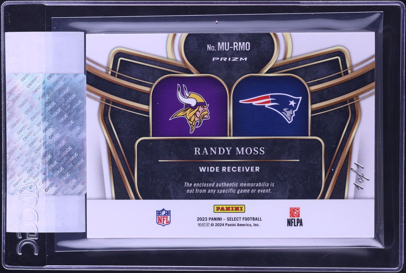 2023 Select Multiverse Black Randy Moss PATCH 1/1 #MU-RMO CGC AUTH - Photo 2