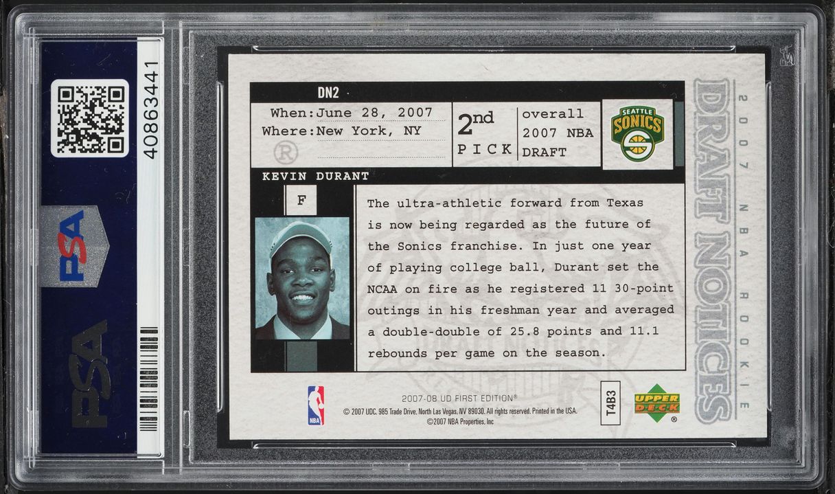 2007 Upper Deck First Edition Draft Notices Kevin Durant ROOKIE #DN2 PSA 9 MINT