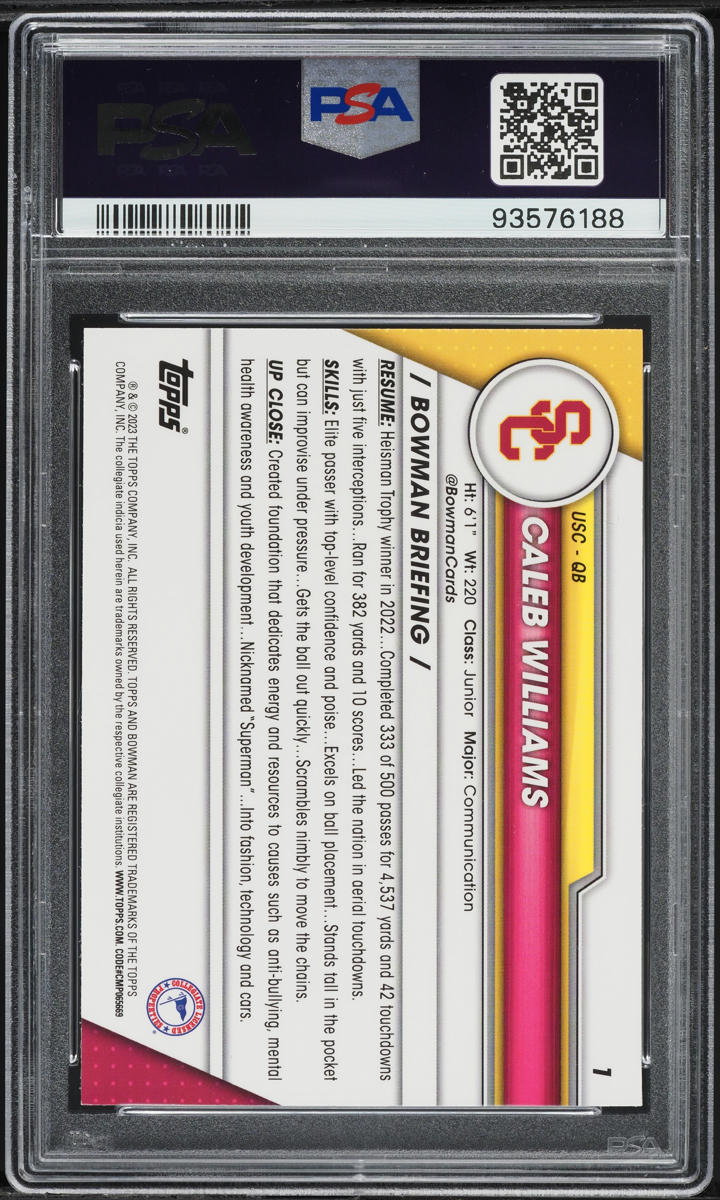 2023 Bowman Chrome University Caleb Williams ROOKIE #1 PSA 10 GEM MINT
